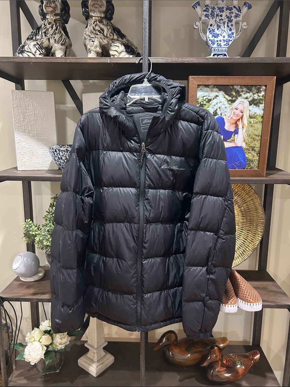 Eddie Bauer Black Quilted Hooded Puffer Jacket men’s large